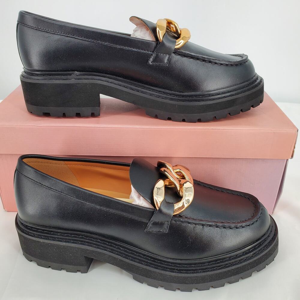 Lisa Vicky Pep-V Black Sheep Napa Leather Chunky Platform Loafer Gold Chain 6